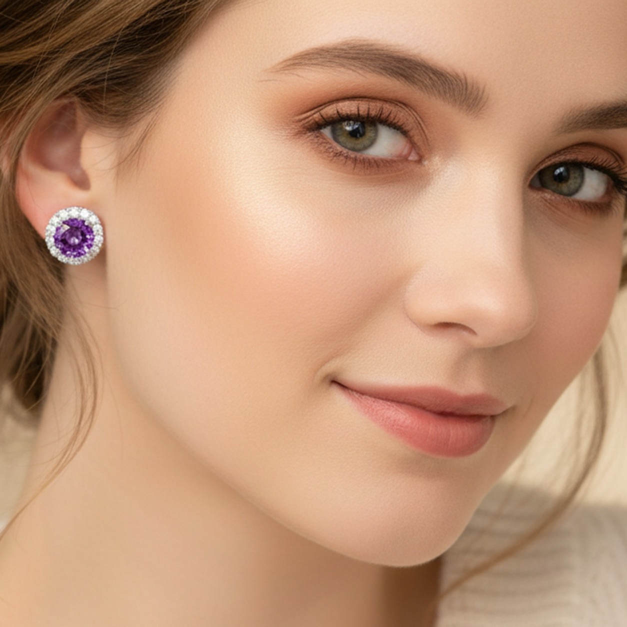 925 silver white gold finish Amethyst earring with Sparkle Mossanite gems stone image 3