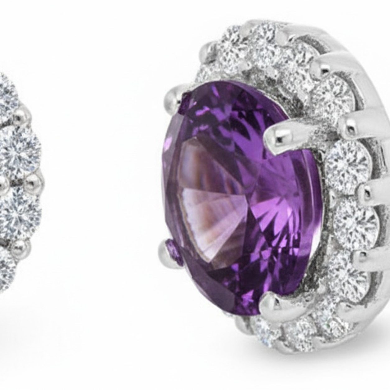 925 silver white gold finish Amethyst earring with Sparkle Mossanite gems stone image 4