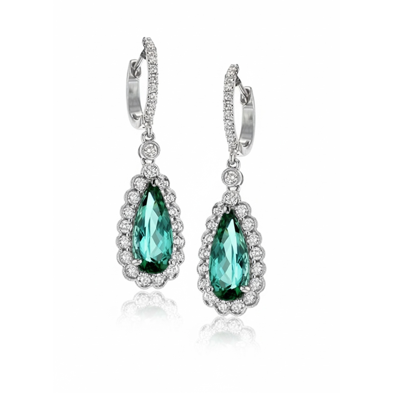 925 silver white gold finish Sea Green  stone earring with Sparkle Mossanite gems stone image 2
