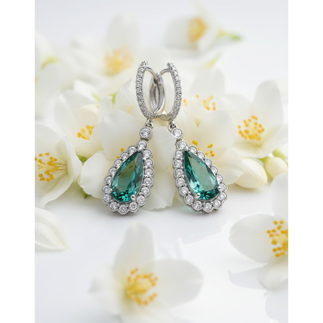 925 silver white gold finish Sea Green  stone earring with Sparkle Mossanite gems stone image 4