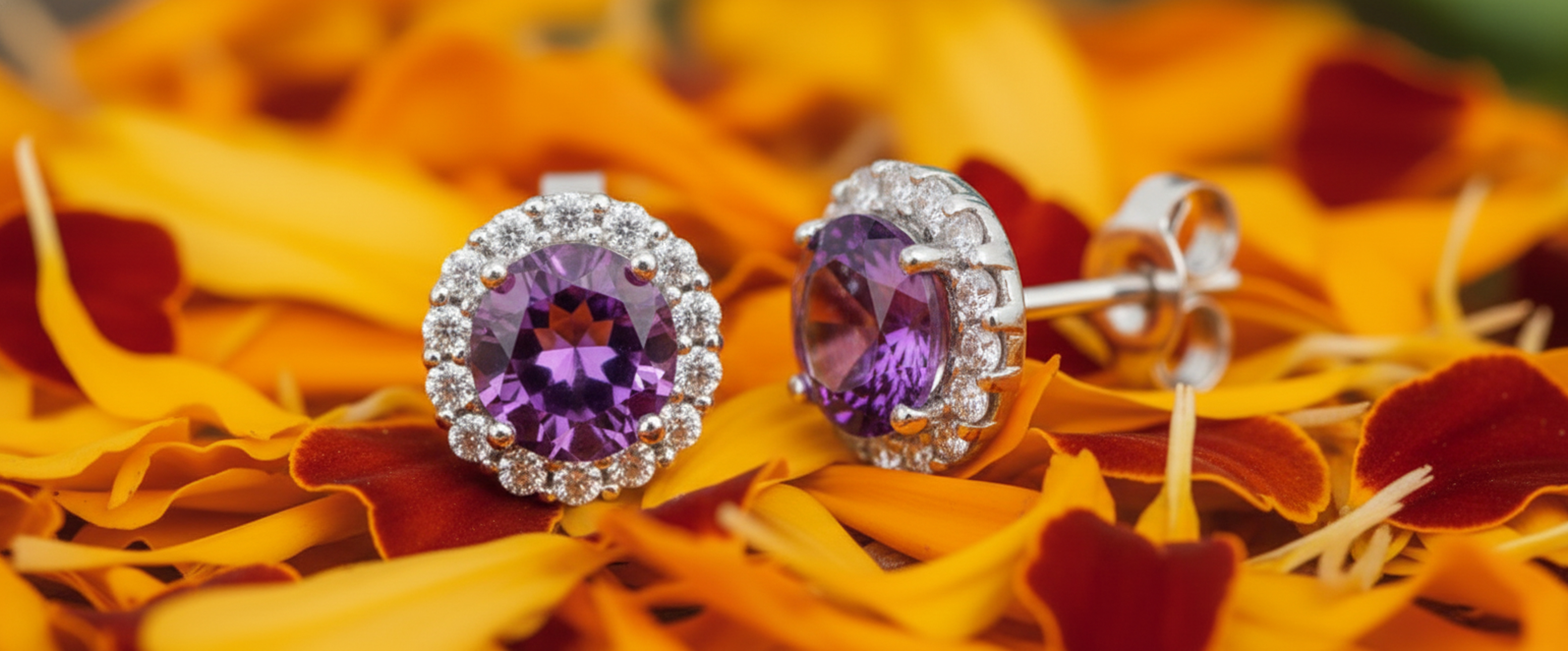 925 purple Amethyst silver earring studs