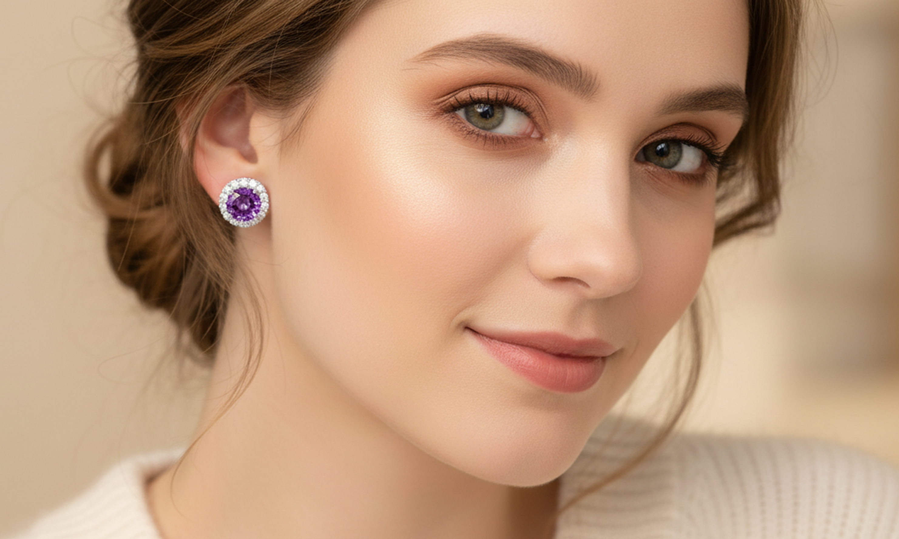 925 purple Amethyst silver earring studs