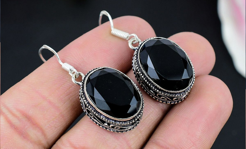 Black 925 Sterling Silver Dangler Earrings
