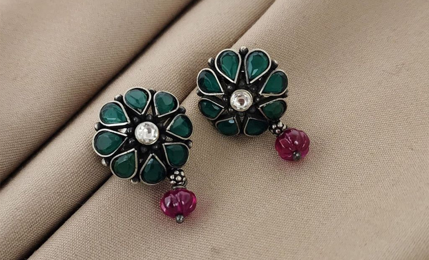 Black 925 Sterling Silver Dangler Earrings