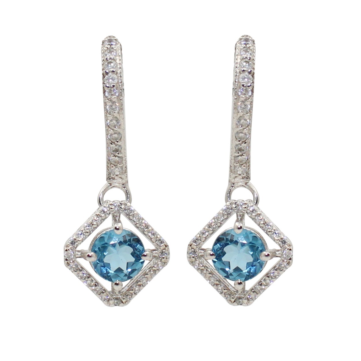 925 silver white gold finish Blue topaz earring with Sparkle Mossanite gems stone