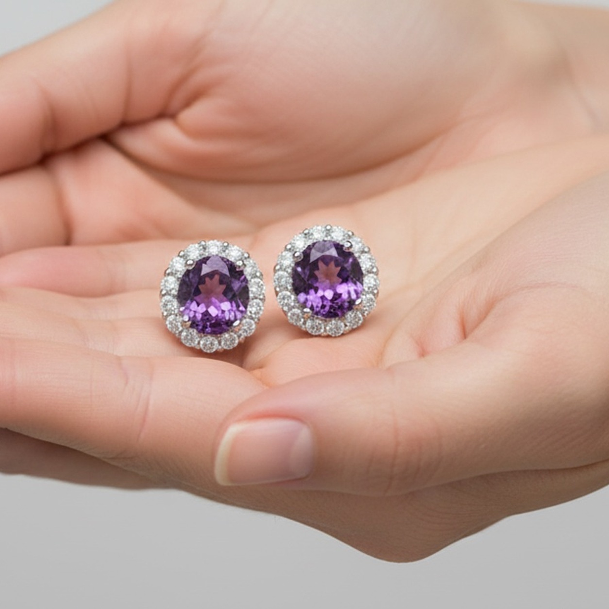 925 silver white gold finish Amethyst earring with Sparkle Mossanite gems stone