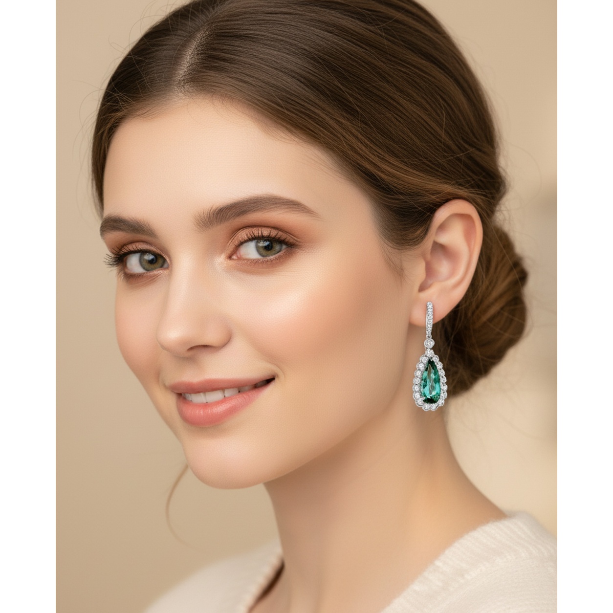 925 silver white gold finish Sea Green  stone earring with Sparkle Mossanite gems stone