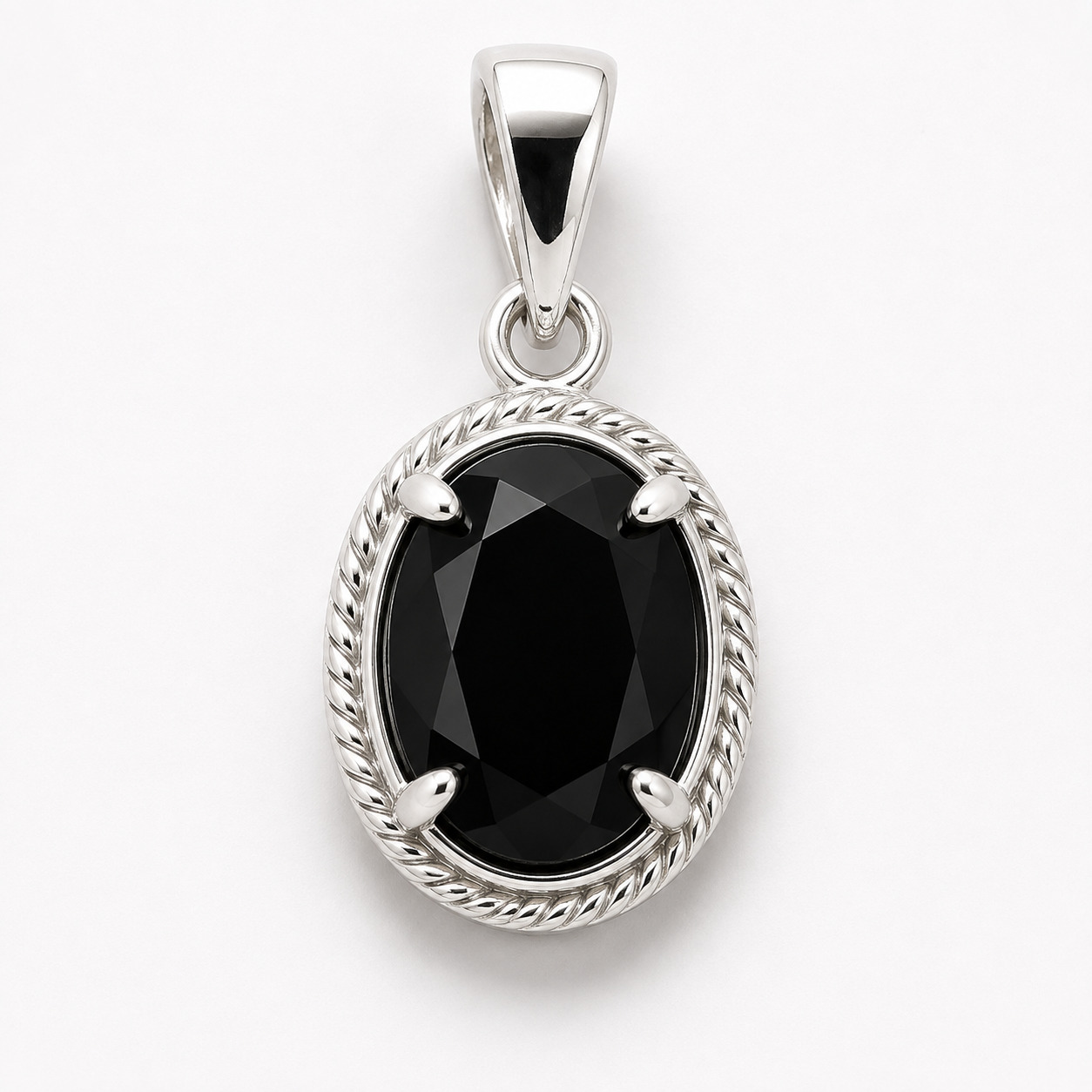 Natural Black Onyx 925 Silver Pendant Loop