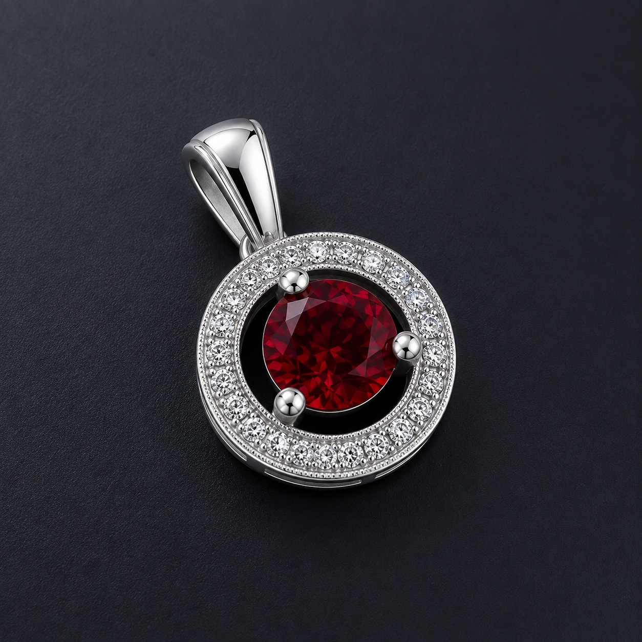 Moissanite & Garnet 925 Silver Pendant Loop