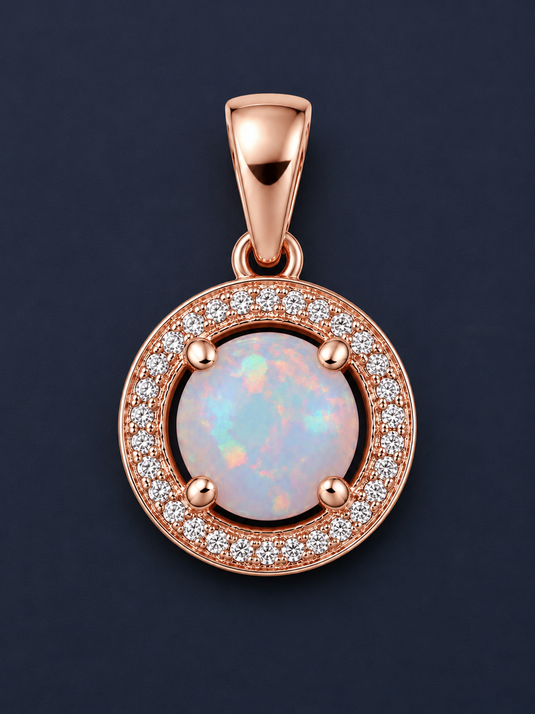 CZ & Opal 925 Silver Rose Gold Pendant Loop