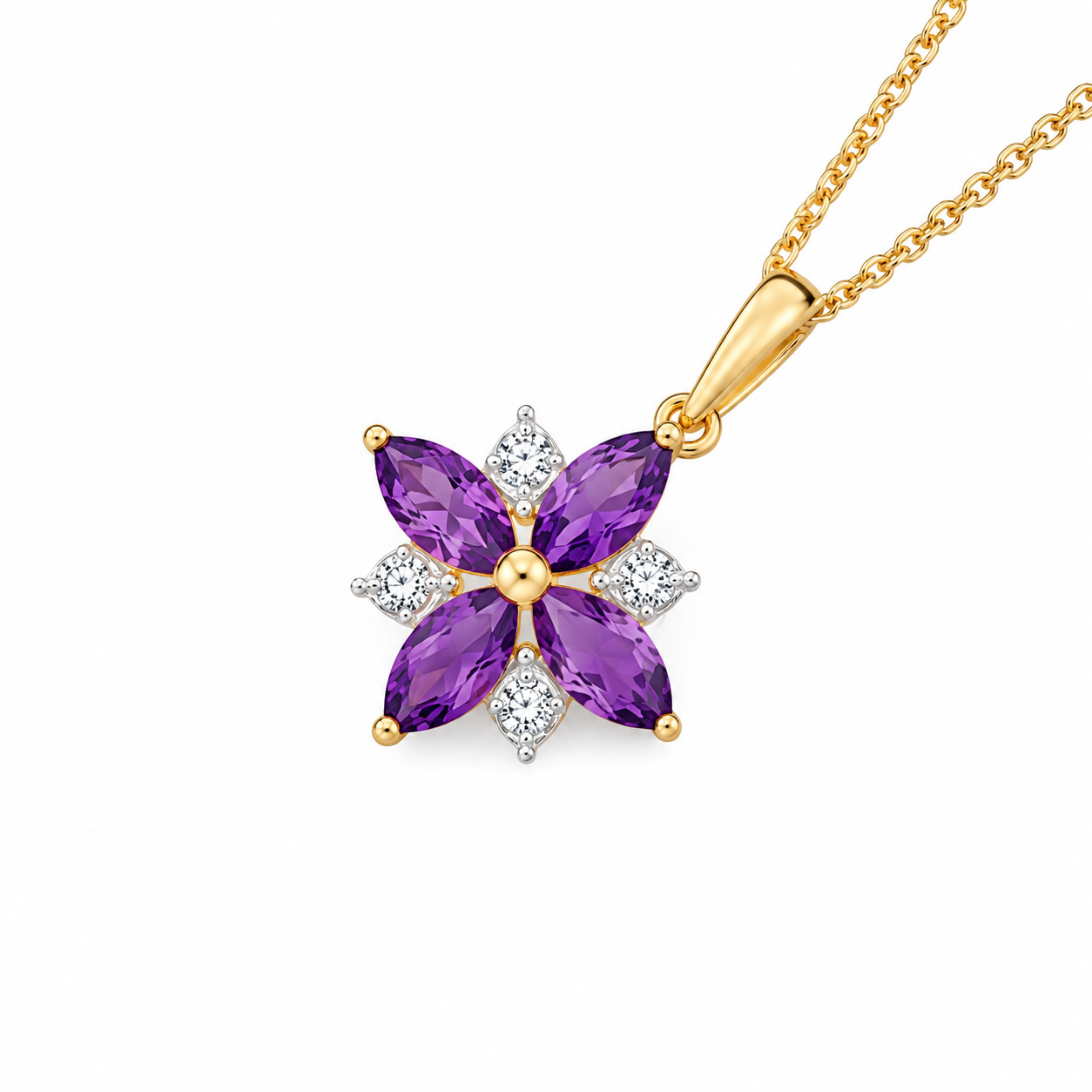 Natural Amethyst & Citrine Moissanite Gold Pendant Loop