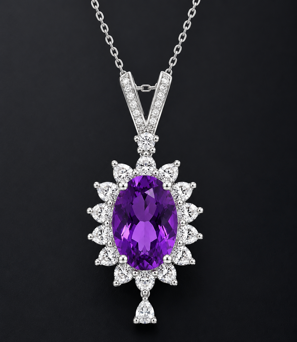 Natural Amethyst 925 Silver Pendant Loop