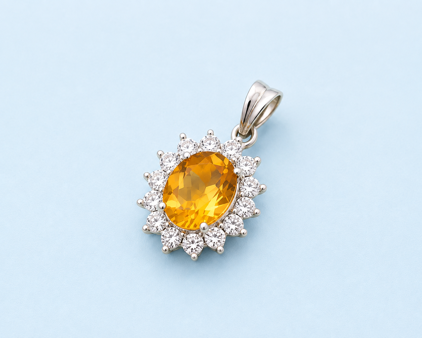 Natural Citrine & Moissanite 925 Silver Pendant Loop