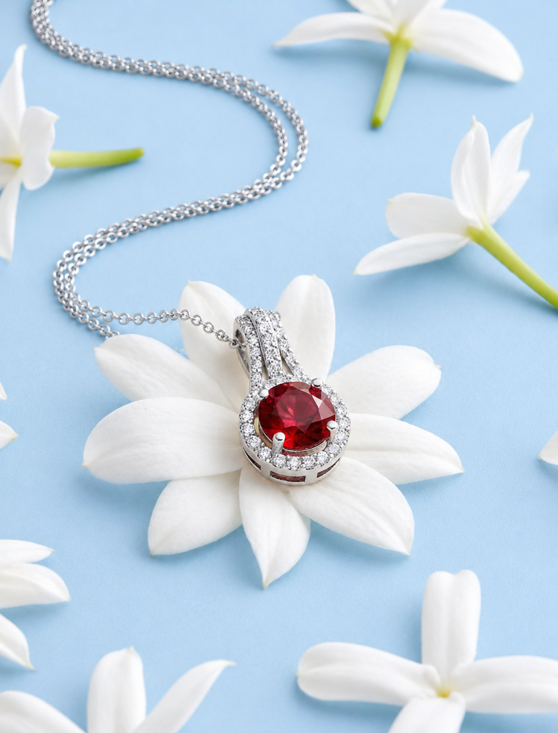 Natural Garnet & Moissanite 925 Silver Pendant Loop